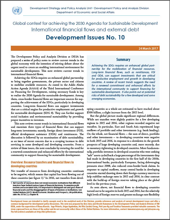 Development Issues No. 10: International financial flows and external debt