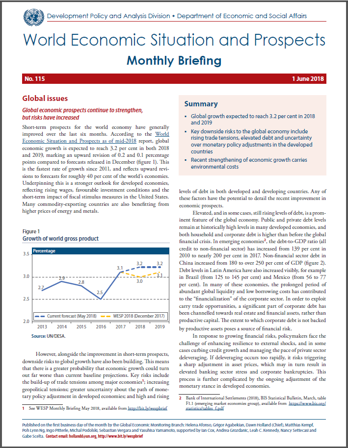 World Economic Situation And Prospects: June 2018 Briefing, No. 115: Cover