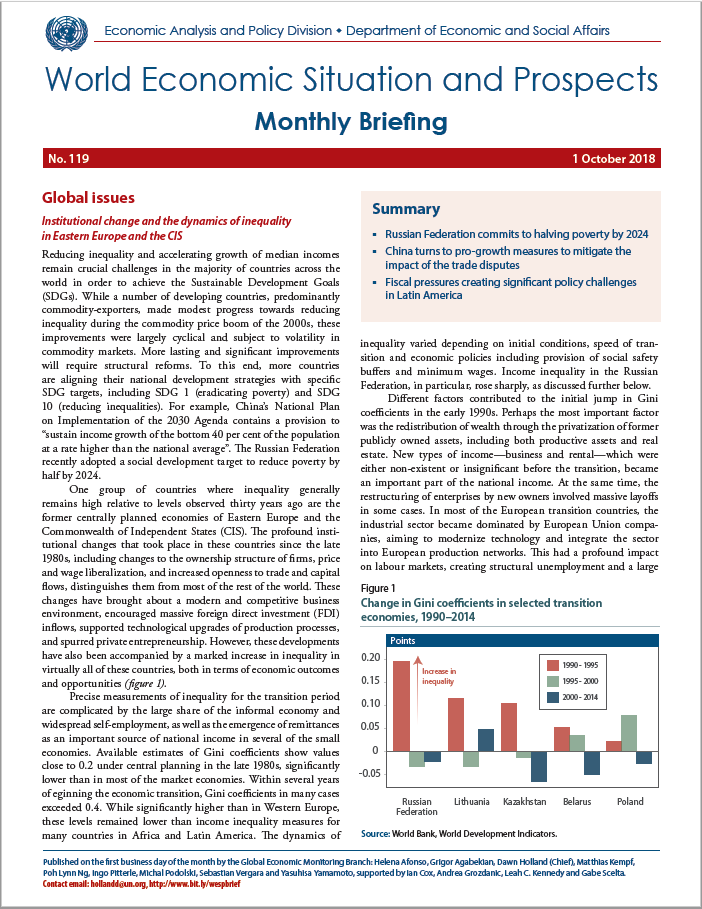 Cover of Monthly Briefing, October 2018: World Economic Situation and Prospects